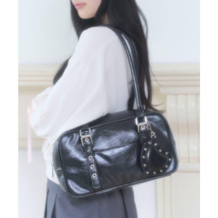 ブラック | スタッズハートチャーム付きハトメボストン | WEGO【WOMEN】