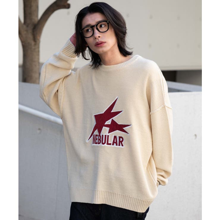 ホワイト | サテンワッペンニットプルオーバー | WEGO【MEN】