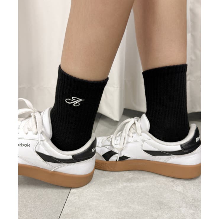 ブラック | アルファベット刺繍ソックス | WEGO【WOMEN】