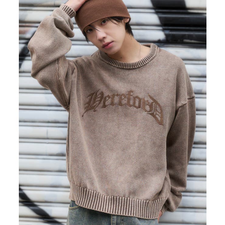 ブラウン | ブリーチニットグラフィックプルオーバー | WEGO【MEN】