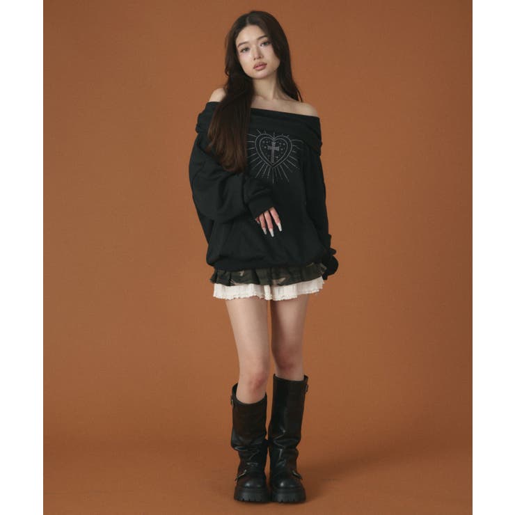 オフショルフードスウェット | WEGO【WOMEN】 | 詳細画像3 