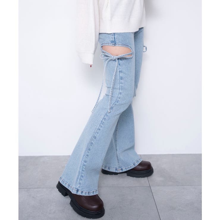 カットアウトリボンストレッチフレアデニムパンツ | WEGO【WOMEN】 | 詳細画像1 