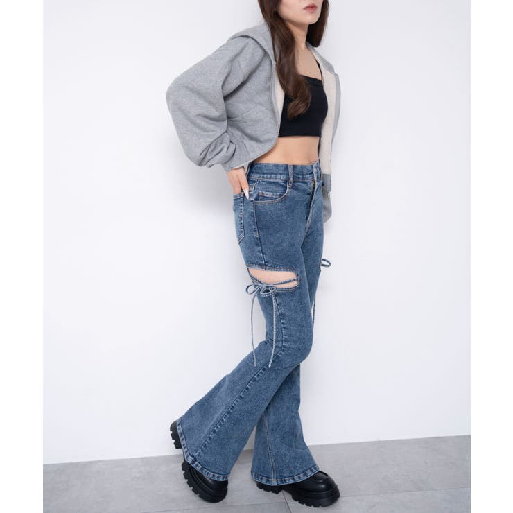 カットアウトリボンストレッチフレアデニムパンツ | WEGO【WOMEN】 | 詳細画像3 
