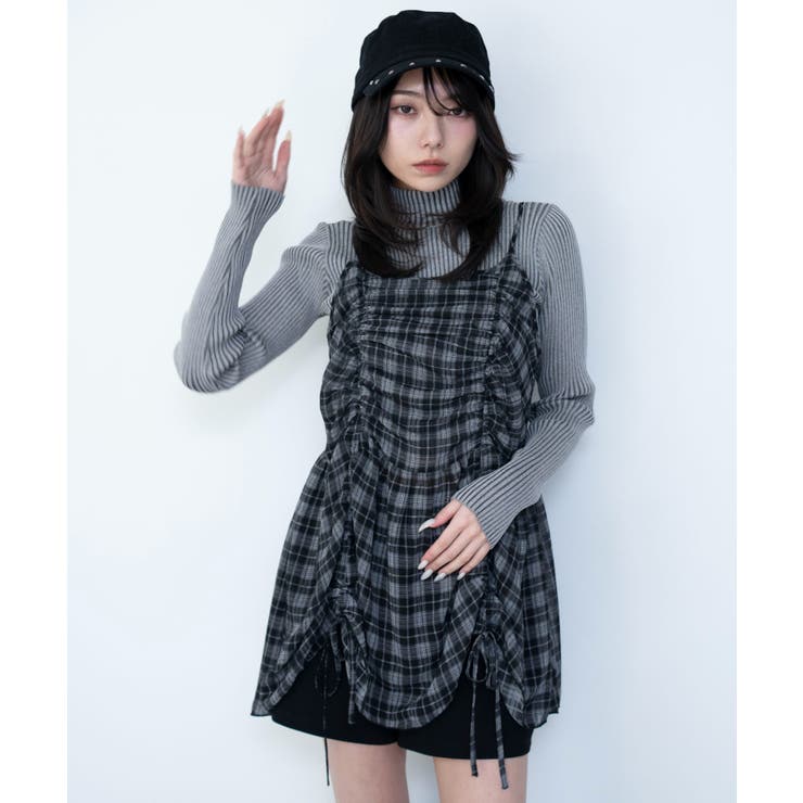 ブラックチェック1 | ドロストデザインキャミワンピース | WEGO【WOMEN】