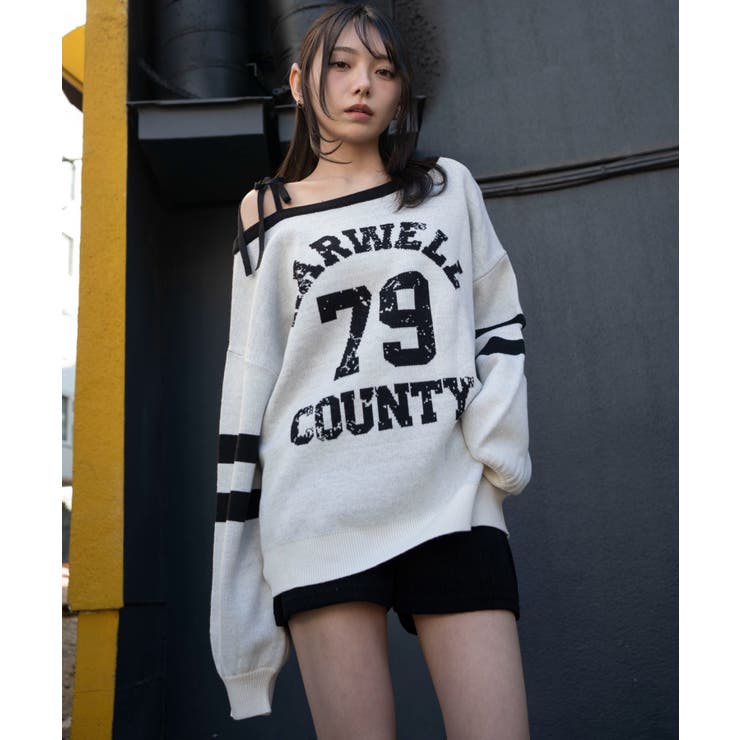 ホワイト | 2WAYグラフィックワンショルニット | WEGO【WOMEN】
