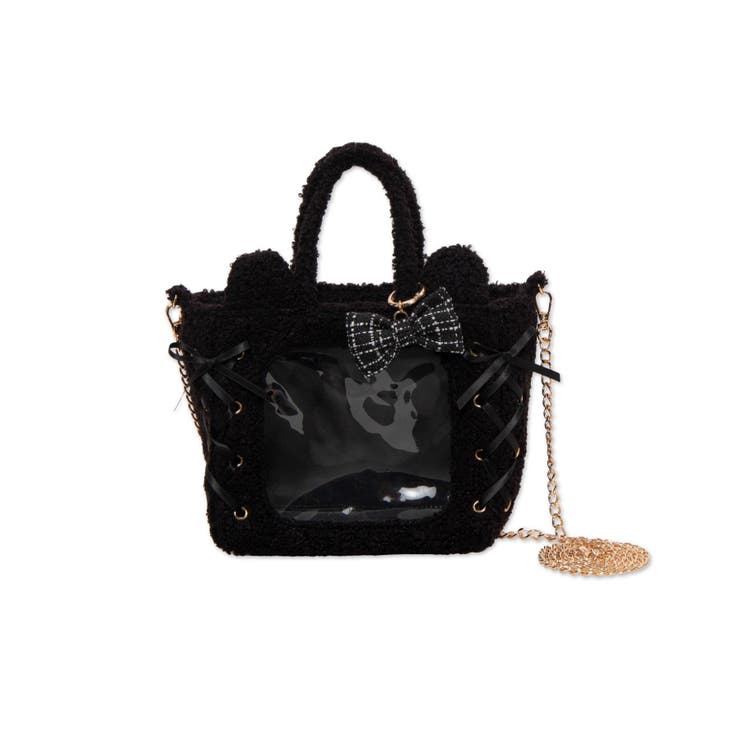 ブラック | 耳付きレースアップミニぬいショルダー | WEGO【WOMEN】