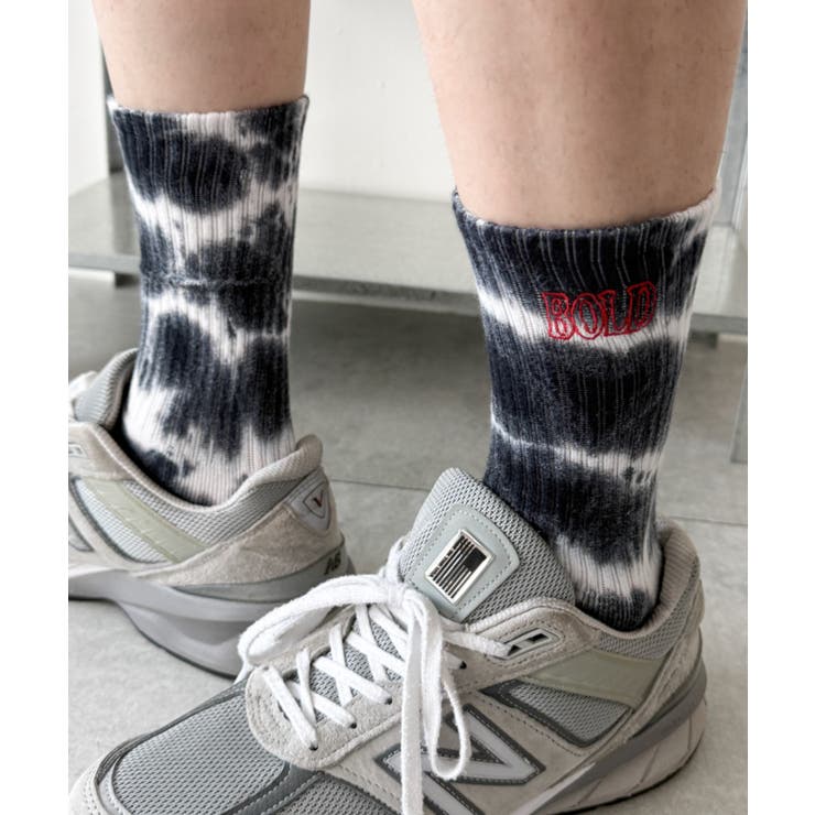 ブラック | 刺繍ロゴタイダイソックス | WEGO【MEN】