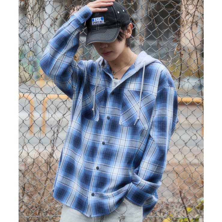 オンブレチェックフードシャツ(LS) | WEGO【MEN】 | 詳細画像1 