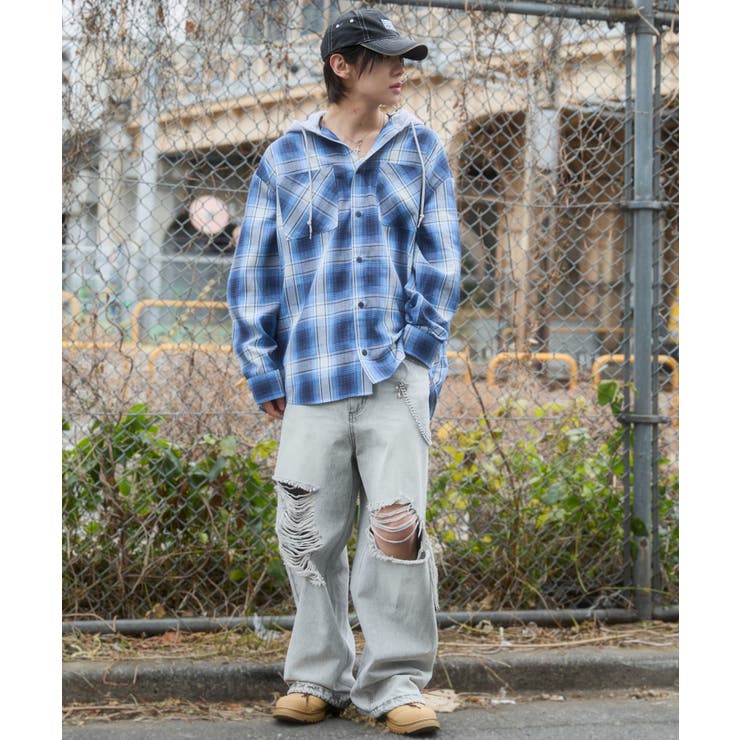 オンブレチェックフードシャツ(LS) | WEGO【MEN】 | 詳細画像2 