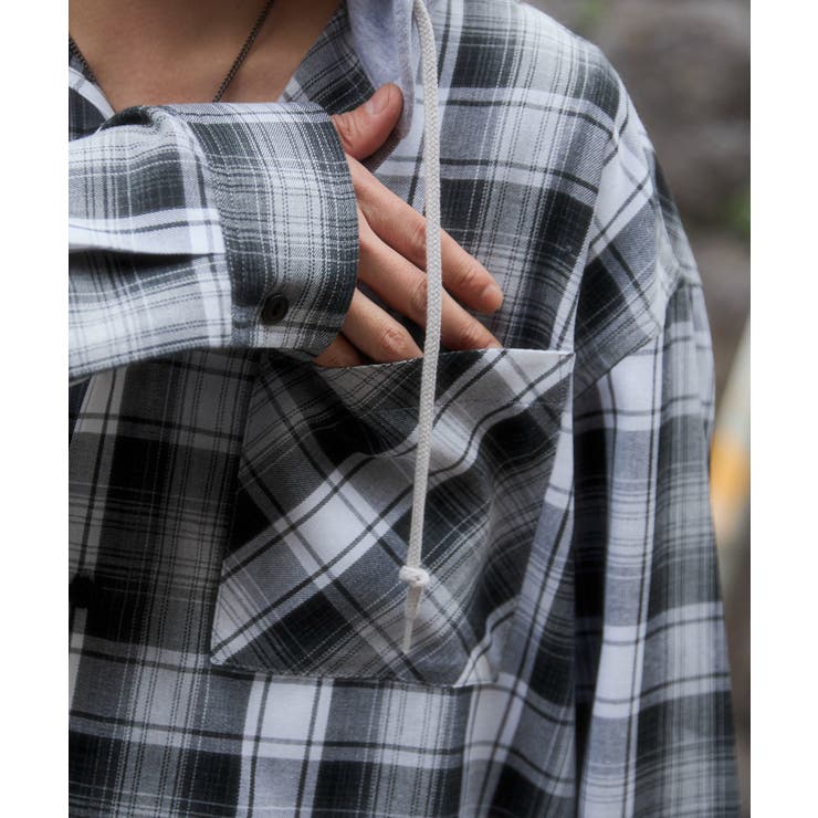 オンブレチェックフードシャツ(LS) | WEGO【MEN】 | 詳細画像8 