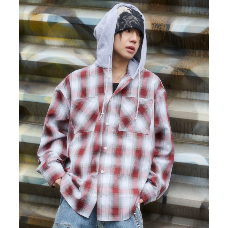 オンブレチェックフードシャツ(LS) | WEGO【MEN】 | 詳細画像18 
