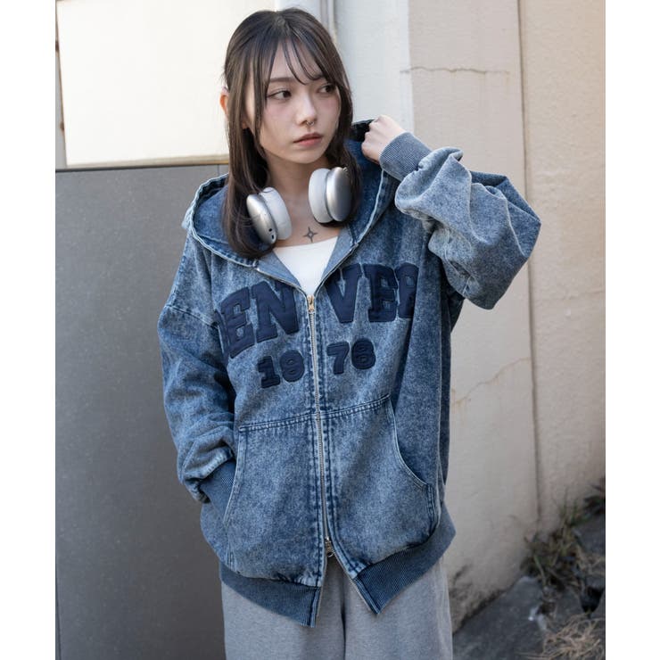 デニム中濃加工色 | カレッジロゴBIGZIPパーカー | WEGO【WOMEN】