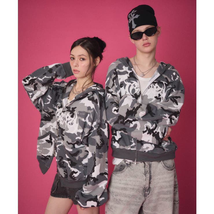 柄1 | ワッフルグラフィックカットZIPパーカー | WEGO【MEN】