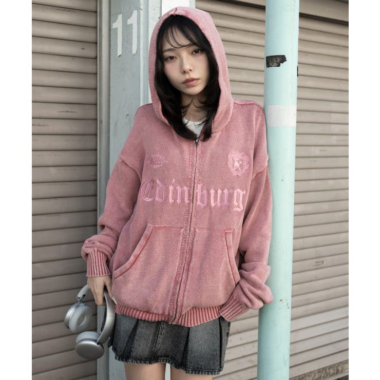 ピンク | ブリーチニットグラフィックZIPパーカー | WEGO【MEN】