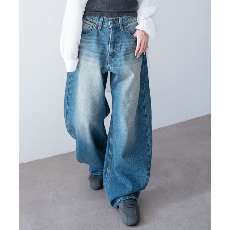 デニム中濃加工色 | ワイドカーブデニムパンツ | WEGO【WOMEN】