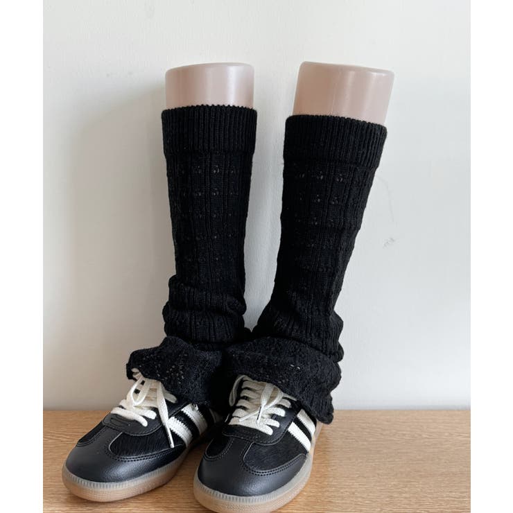 ブラック | 透かし編みフリルレッグカバー | WEGO【WOMEN】