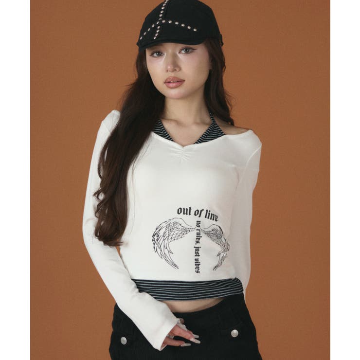 ホワイト | ボーダーレイヤードウィングトップ | WEGO【WOMEN】