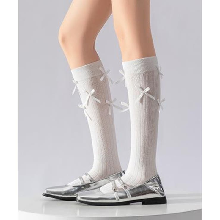 ホワイト | リボン付きハイソックス | WEGO【WOMEN】