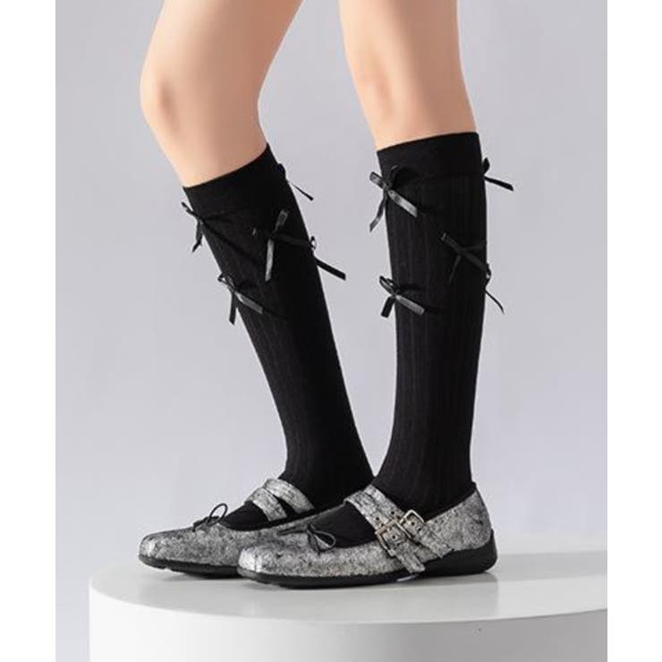 ブラック | リボン付きハイソックス | WEGO【WOMEN】