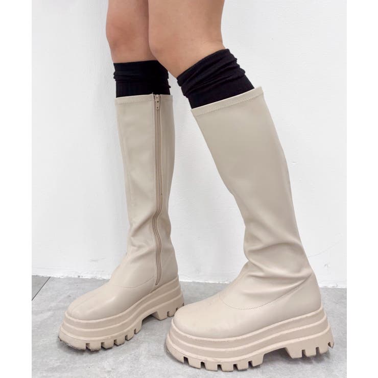 ブラック | 切替リブニーハイソックス | WEGO【WOMEN】