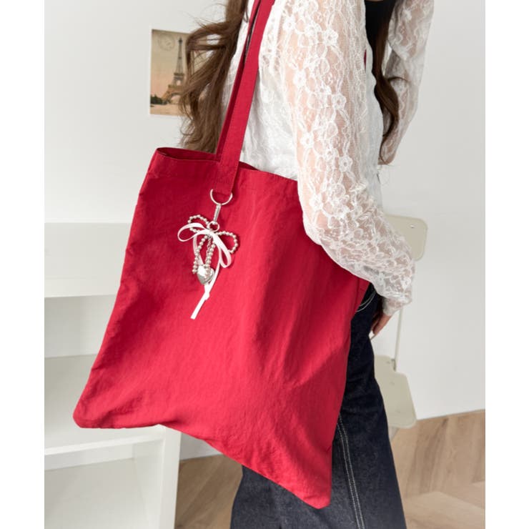 レッド | チャーム付きA4トートバッグ | WEGO【MEN】