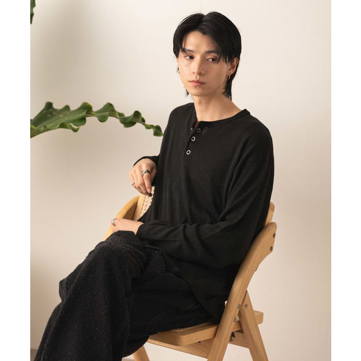 ブラック | リングドットヘンリーネックプルオーバー | WEGO【MEN】