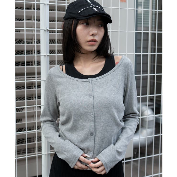 杢グレー | カーデドッキングレイヤードロンT | WEGO【WOMEN】
