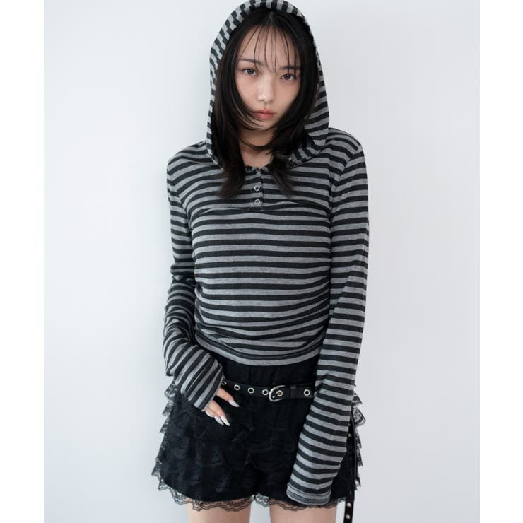 グレーボーダー | ヘンリーネックフードロンT | WEGO【WOMEN】