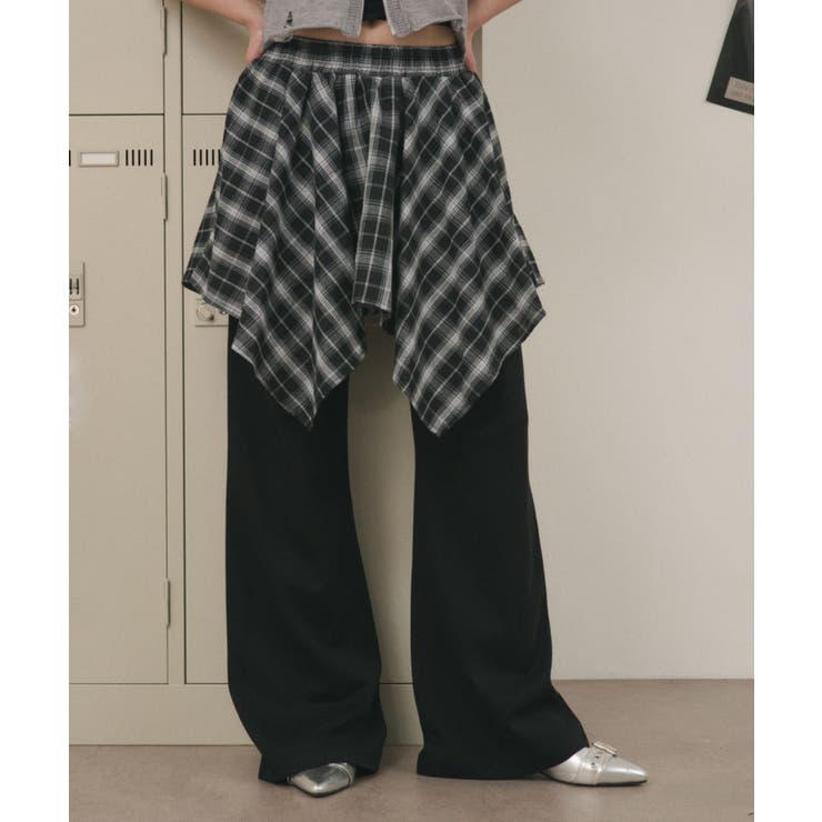 ブラック | フェイクレイヤードフレアパンツ | WEGO【WOMEN】