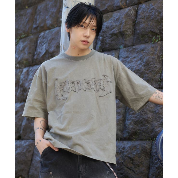 グレー | ブリーチダメージアップリケT(SS) | WEGO【MEN】