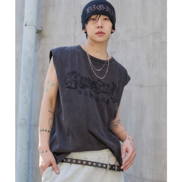 ブラックその他 | ブリーチダメージアップリケノースリーブ | WEGO【MEN】