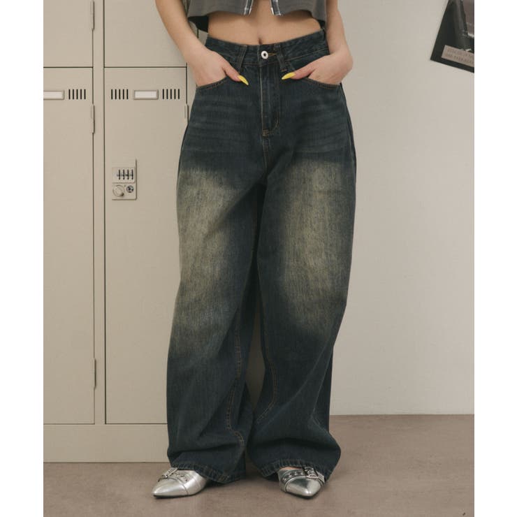 デニム中濃色 | バックベルトクロスバギーデニム | WEGO【WOMEN】