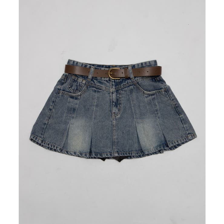 デニム淡色 | ベルト付きウォッシュドデニムミニスカパン | WEGO【WOMEN】