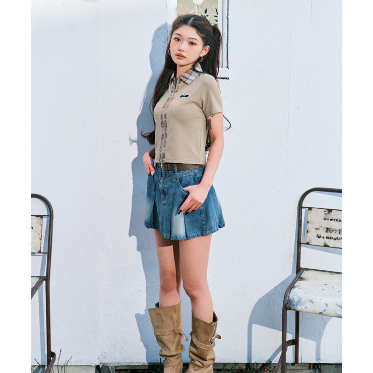 ベルト付きウォッシュドデニムミニスカパン | WEGO【WOMEN】 | 詳細画像2 