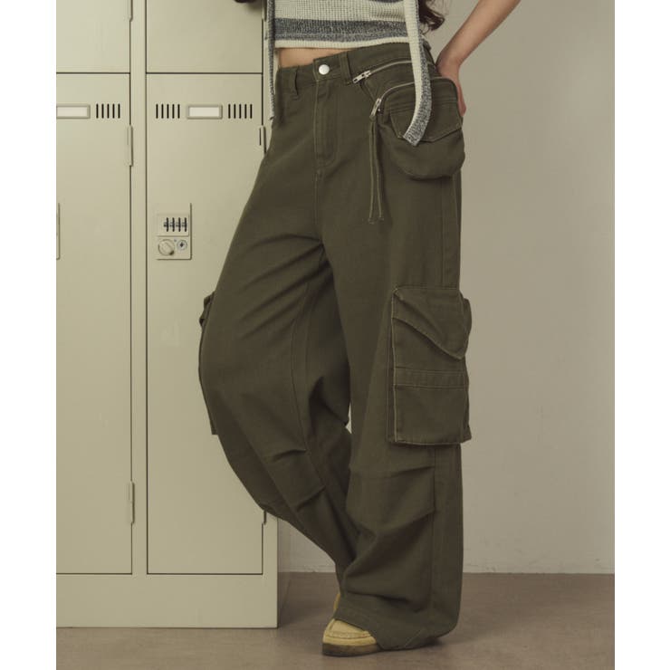 カーキ | ポーチ付きウォッシュドカーゴパンツ | WEGO【WOMEN】