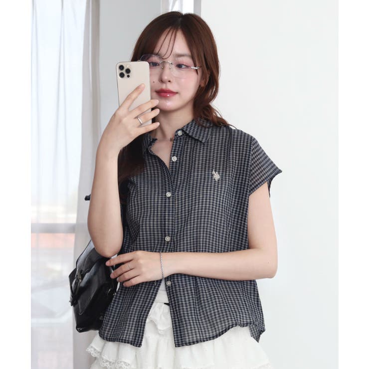 ネイビー | U.S. POLO ASSN.別注 フレンチスリーブシャツ | WEGO【WOMEN】