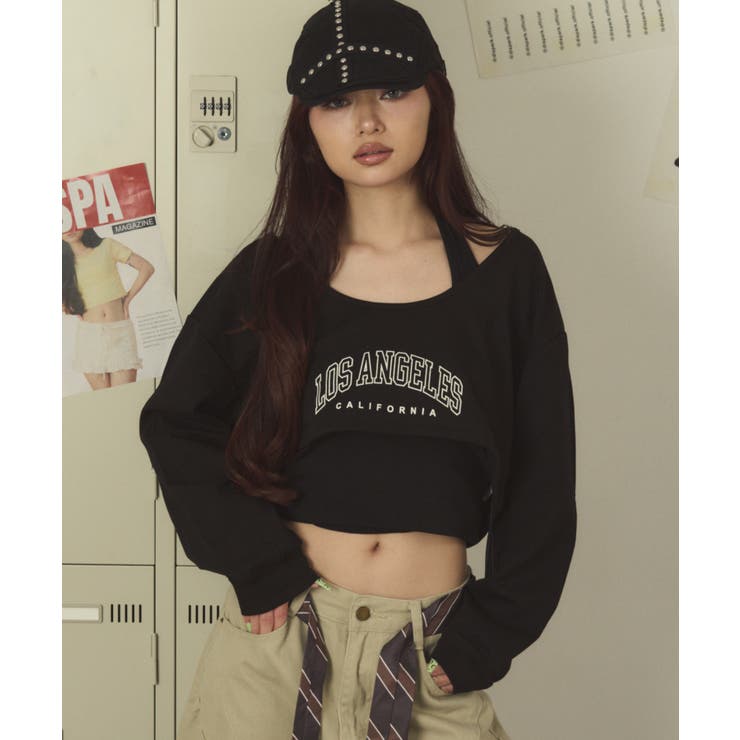 ブラック | レイヤードクロップドロゴトップ | WEGO【WOMEN】