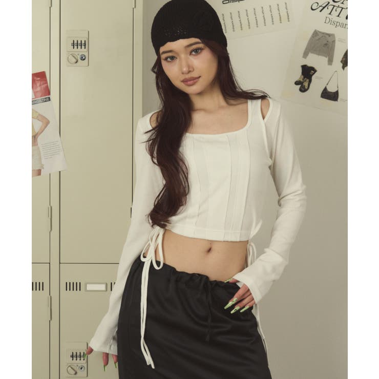 ホワイト | リボンヘムオープンショルロンT | WEGO【WOMEN】