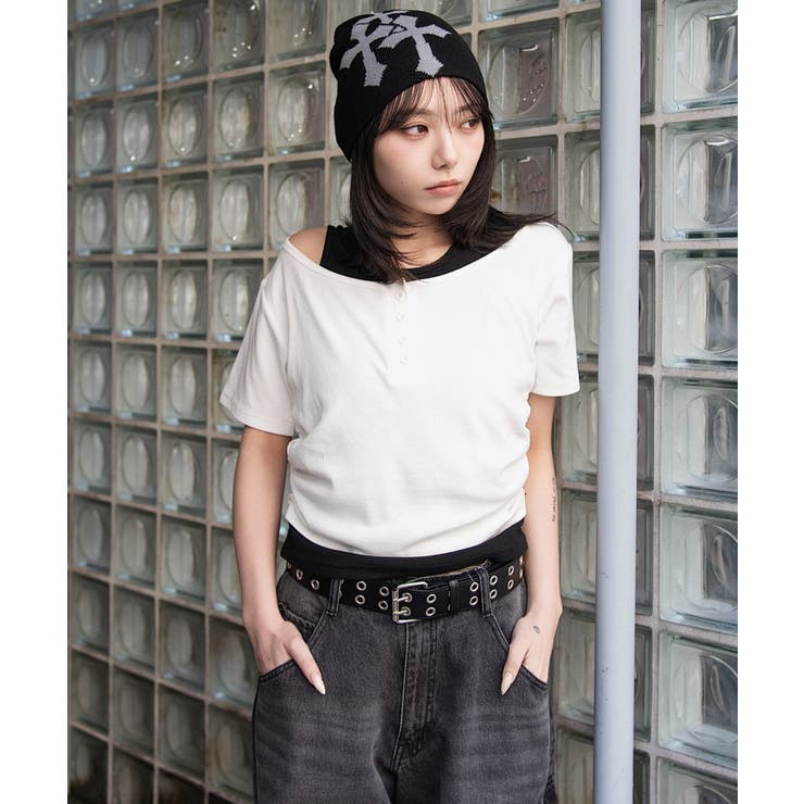 ホワイト | レイヤードキーネック半袖T | WEGO【WOMEN】