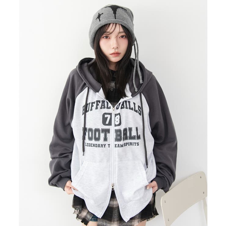 ライトグレー | カレッジラグランジップパーカー | WEGO【WOMEN】