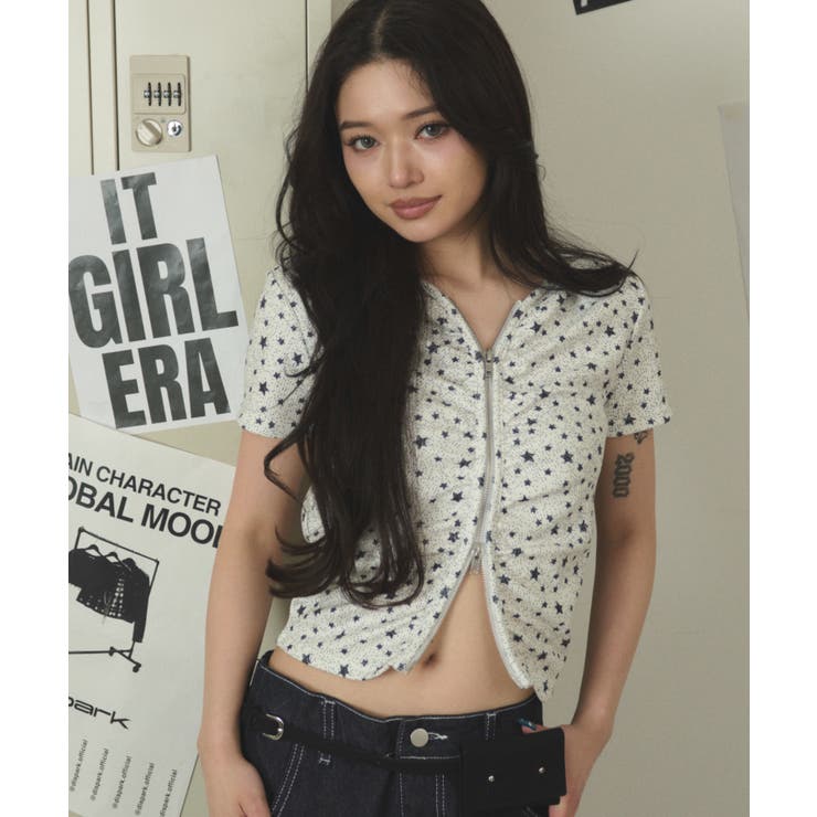 ホワイト | スターシャーリングジップSSパーカー | WEGO【WOMEN】