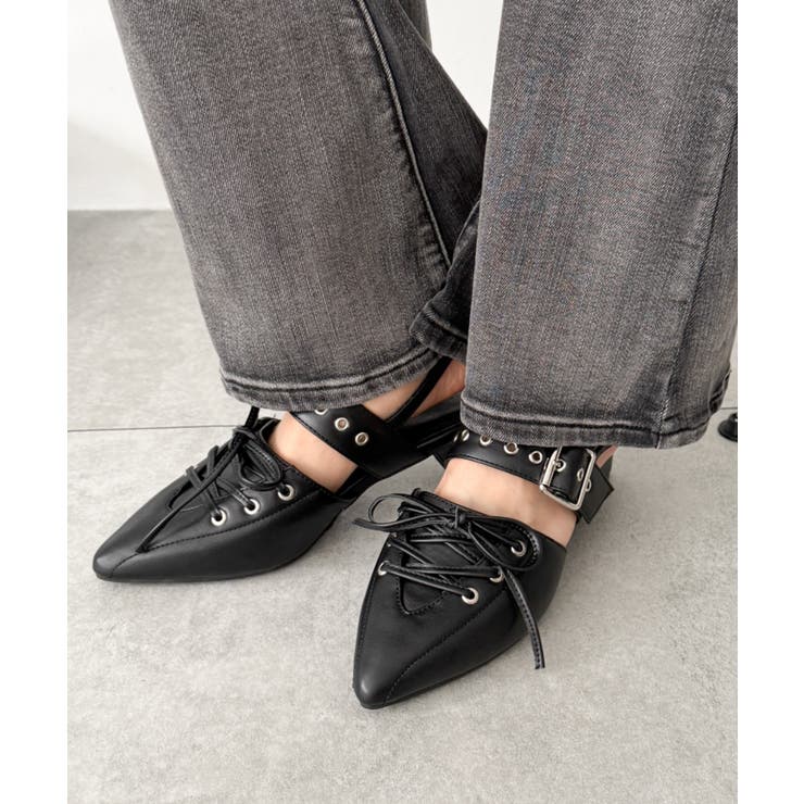 ブラック | レースアップポインテッドシューズ | WEGO【WOMEN】