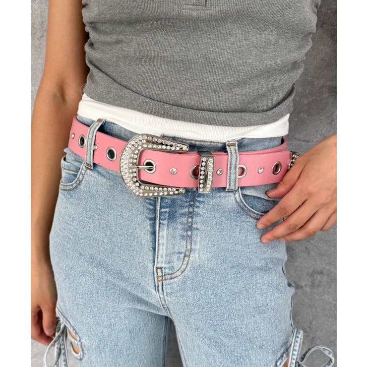 ピンク | Lビジューアイレットベルト | WEGO【WOMEN】