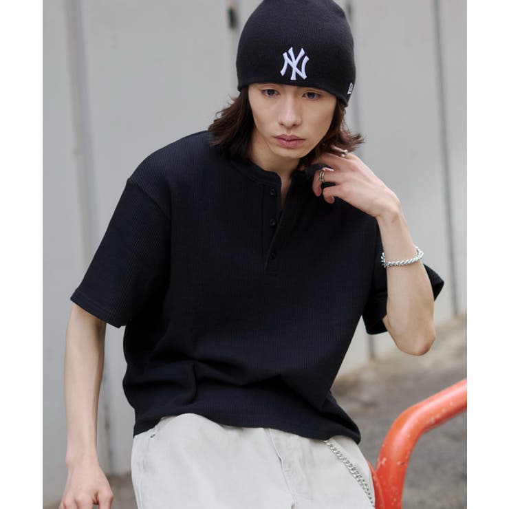 ブラック | ワッフルヘンリーネックT(SS) | WEGO【MEN】