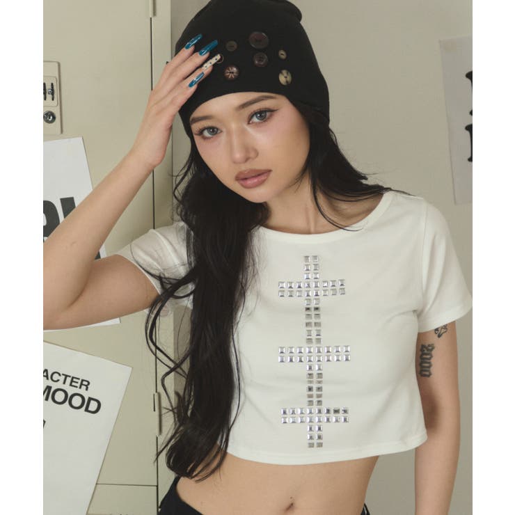 ホワイト | クロススタッズT | WEGO【WOMEN】