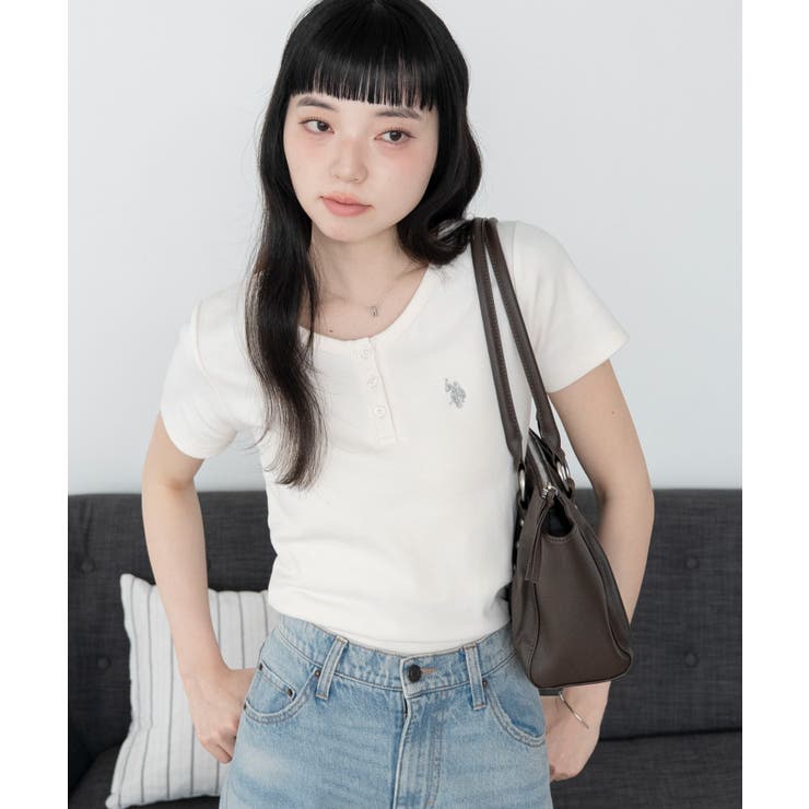 ホワイトアイボリー | 別注USPOLOヘンリーネックT | WEGO【WOMEN】