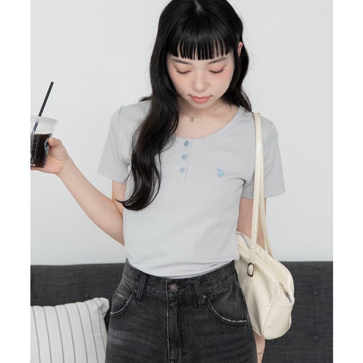 ライトグレー | 別注USPOLOヘンリーネックT | WEGO【WOMEN】