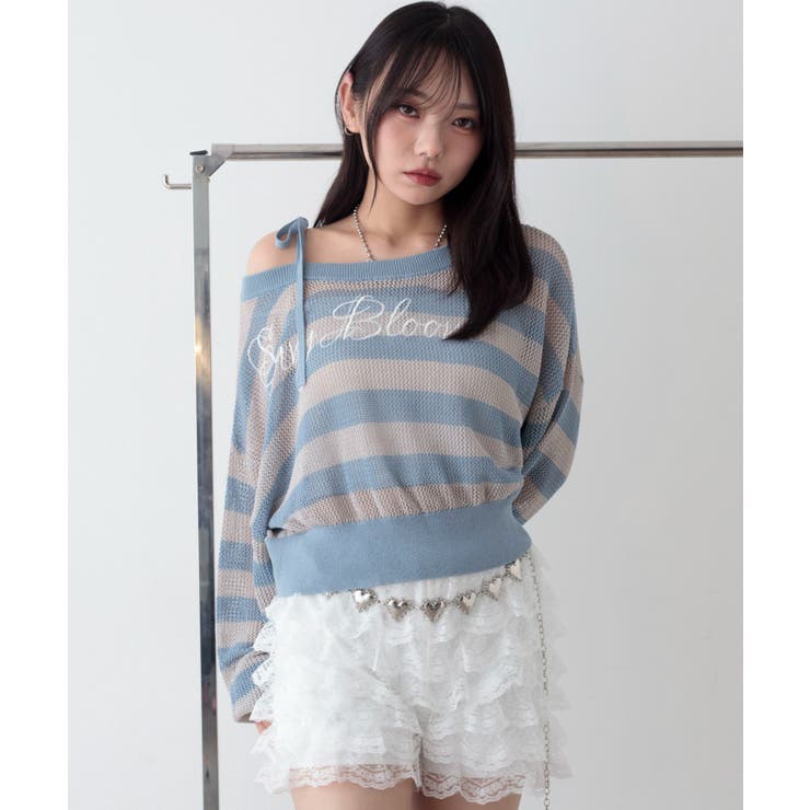 刺繍ロゴワンショルメッシュニット | WEGO【WOMEN】 | 詳細画像1 