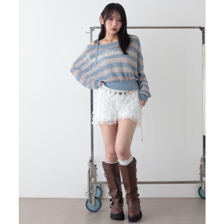 刺繍ロゴワンショルメッシュニット | WEGO【WOMEN】 | 詳細画像2 