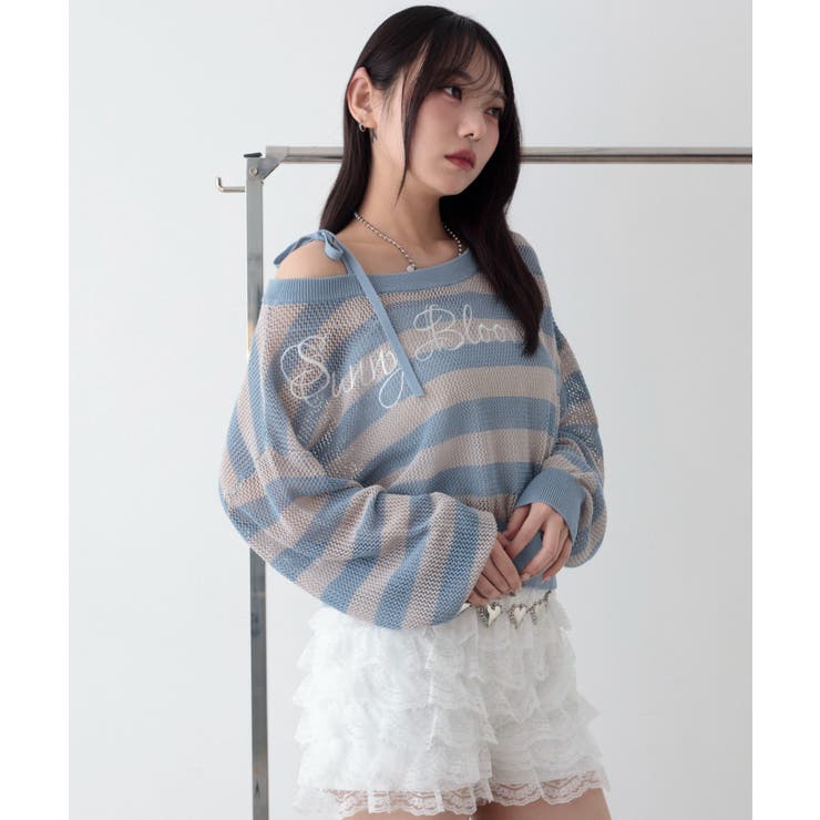 刺繍ロゴワンショルメッシュニット | WEGO【WOMEN】 | 詳細画像9 